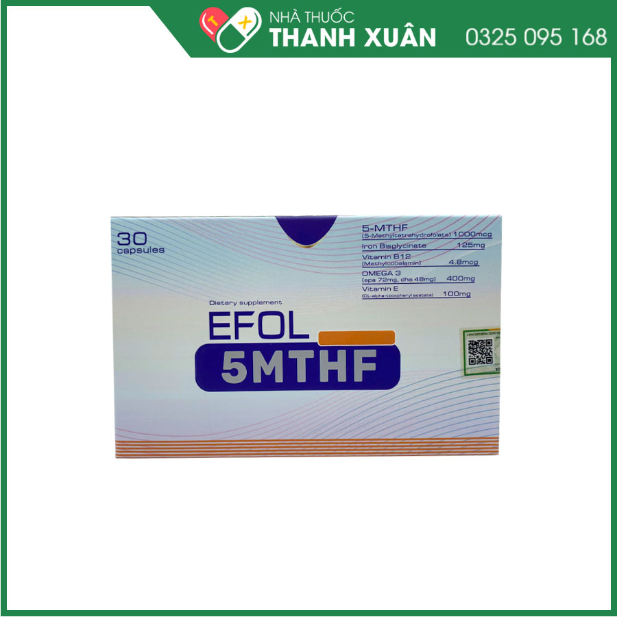 EFOL 5MTHF bổ sung 5-MTHF, hỗ trợ chuyển hóa acid folic, tăng khả năng sinh sản và ngừa dị tật
